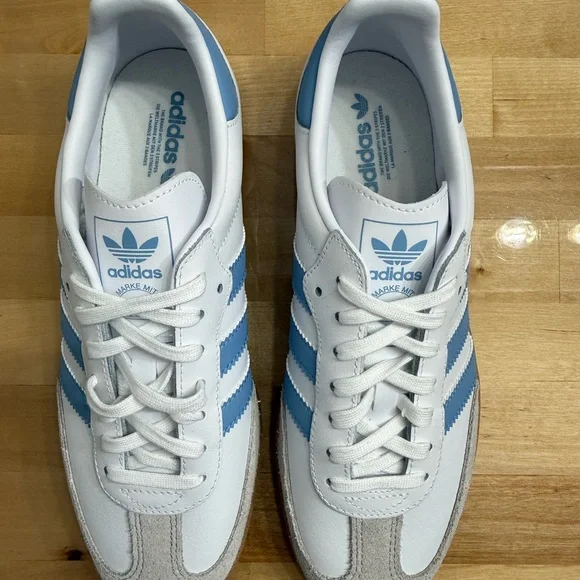 adidas Adidas Samba OG White Blue Gum Sole Sneakers | Youth 7Y / Women’s 8.5 NEW - Picture 3 of 12